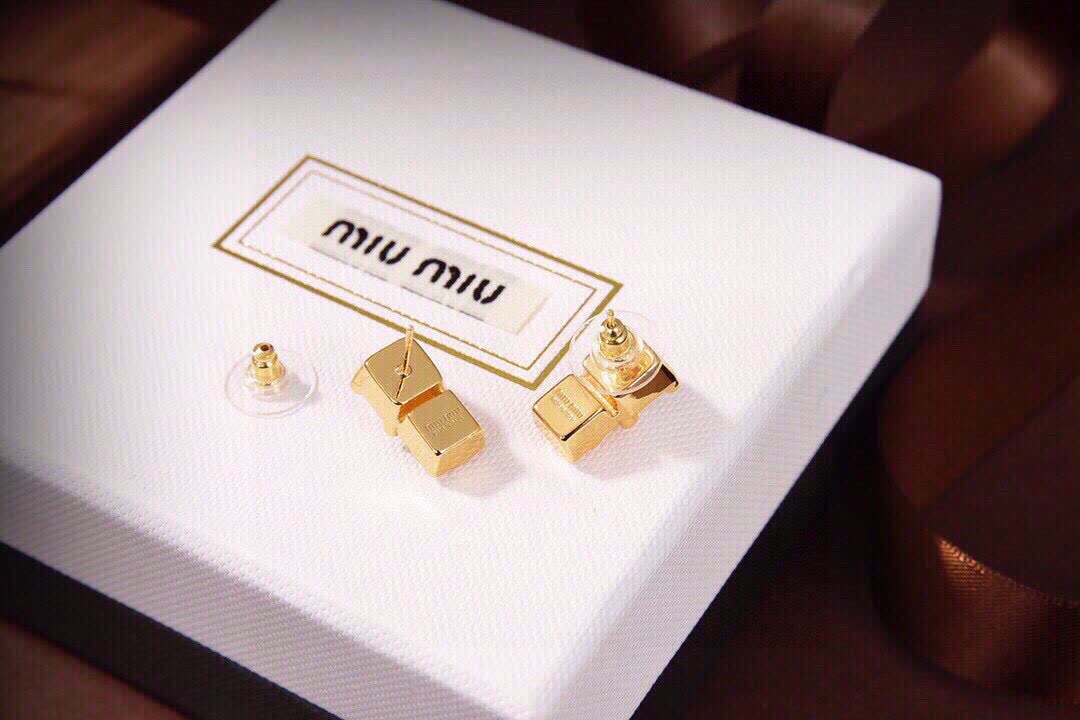 Miu Miu Gold Tone Pearl and Crystal Stud Earrings